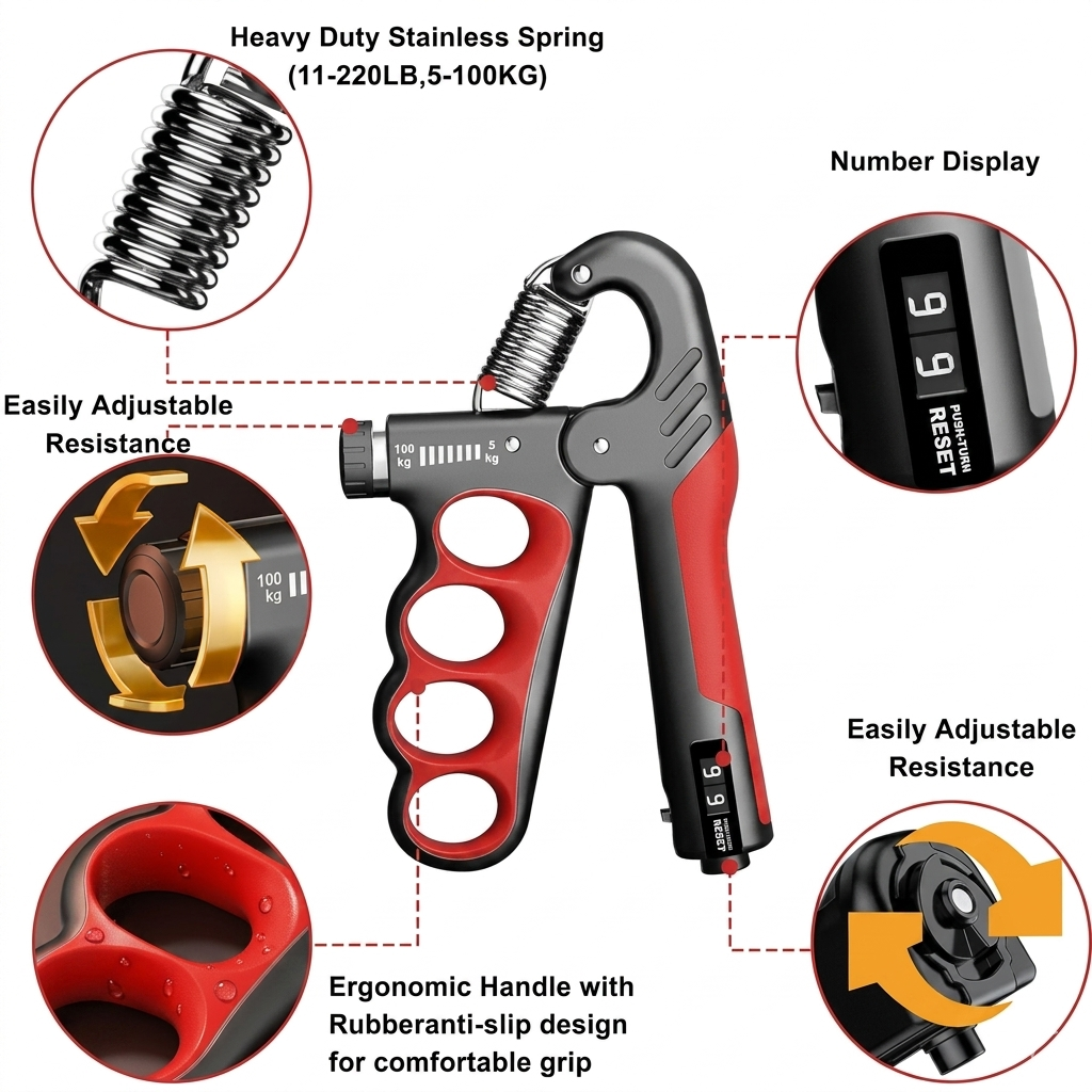 Smart Digital Hand Gripper | 11-220lbs Adjustable Resistance